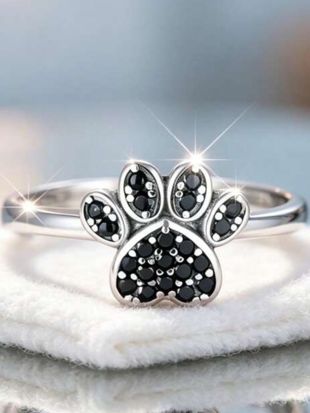 Black Rhinestone Paw Print Ring